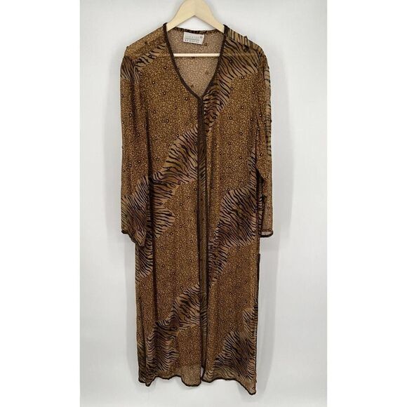 Mark And John By Gopal Vintage Womens Duster Jacket Size 2X Animal Print Beads - Picture 1 of 6